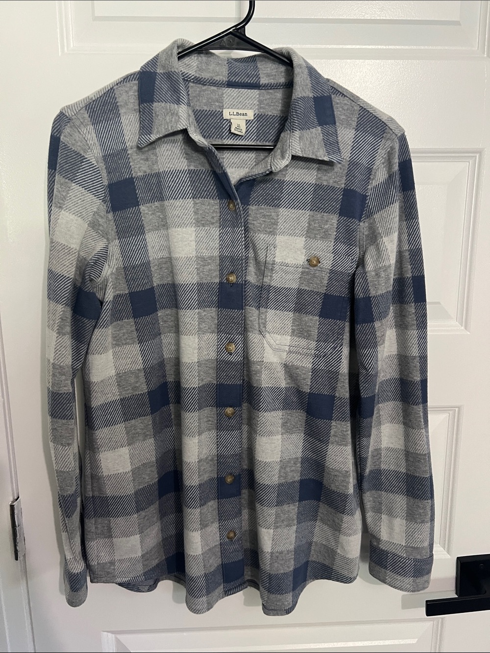 L.L. Bean Blue and Gray Plaid Women's Button-Down Shirt